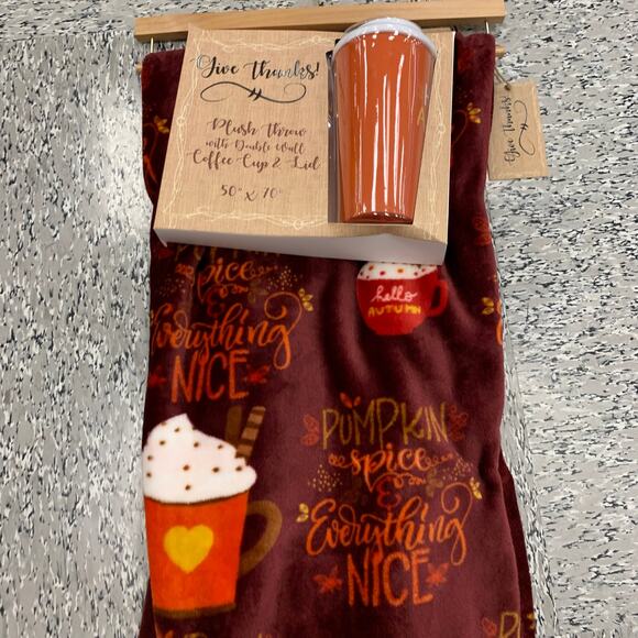 Fall Pumpkin Spice Latte Coffee Cup Hello Autumn Decor Throw Plush Blanket NEW - Picture 6 of 7
